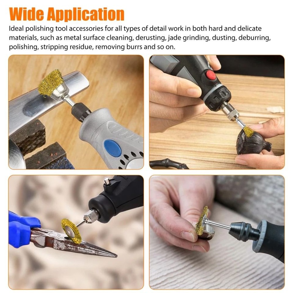 Premium Steel Wire Brush Set Cup Wheel Pen Polishing For Rotary Tool 3
