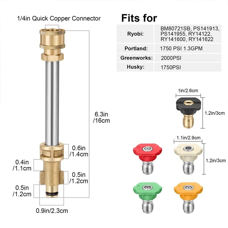 HeavyDuty Pressure Washer Gun Adapter Replacement With MultiAngle Spray Nozzles 4