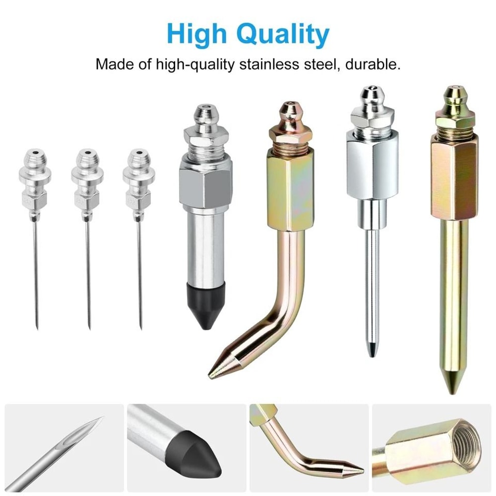 Grease Gun Accessory Tool Kit Needle Nozzle Coupler Tip Dispenser For Precision Lubrication 5