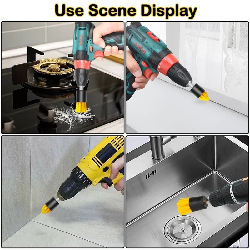 Drill Brush Attachment Set For Carpet Tile Grout Cleaning Power Scrubber 2