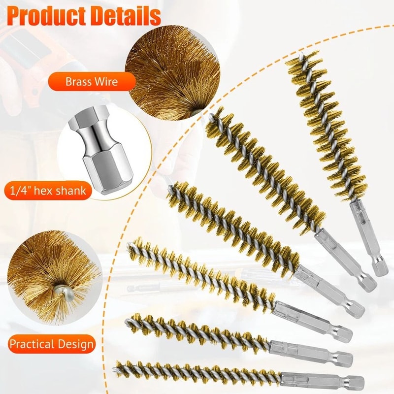 Brass Bore Cleaning Wire Brushes Set For Power Drill Versatile Cleaning For Tubes Ports Cylinders 6