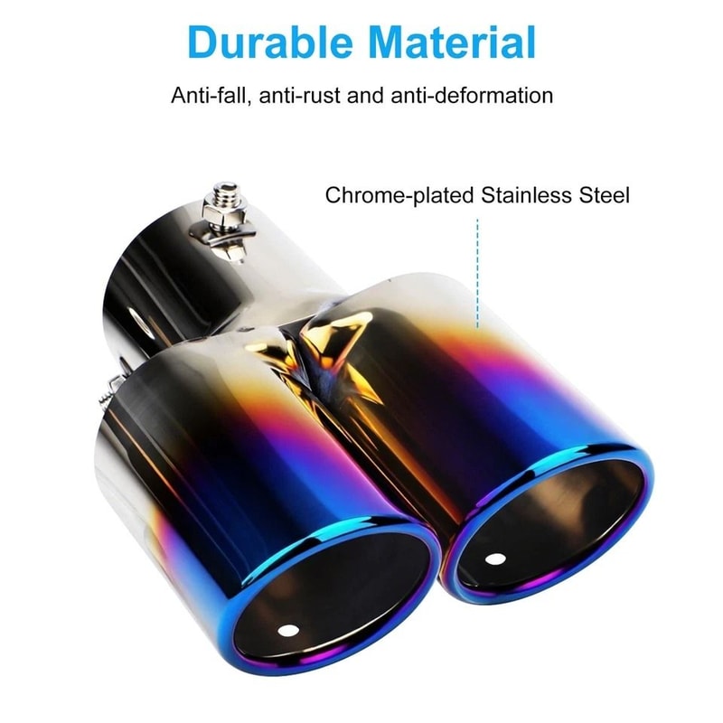 Universal Dual Exhaust Tip Muffler Stainless Steel Round Design ClampOn Installation 6
