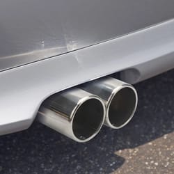 universal dual exhaust tip muffler – stainless steel, round design, clamp-on installation