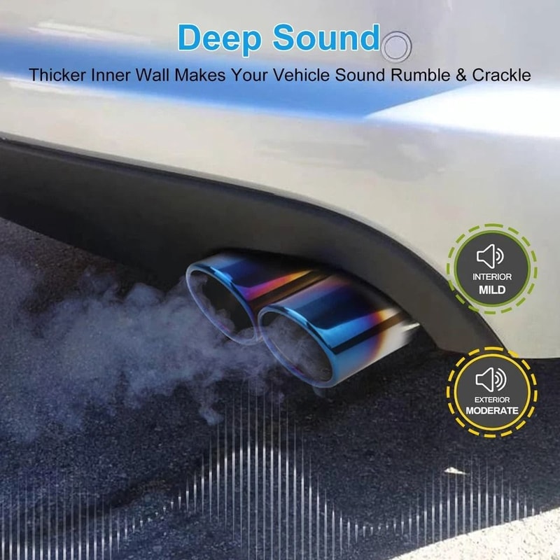 Universal Dual Exhaust Tip Muffler Stainless Steel Round Design ClampOn Installation 1