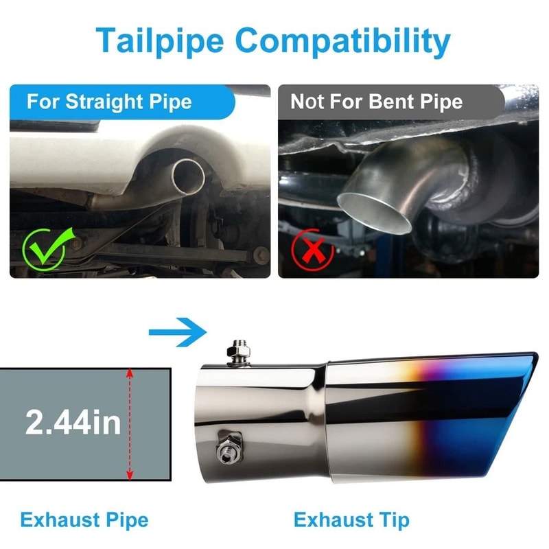 Universal Dual Exhaust Tip Muffler Stainless Steel Round Design ClampOn Installation 2