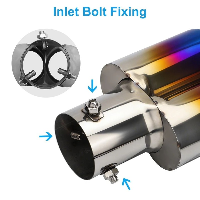Universal Dual Exhaust Tip Muffler Stainless Steel Round Design ClampOn Installation 4