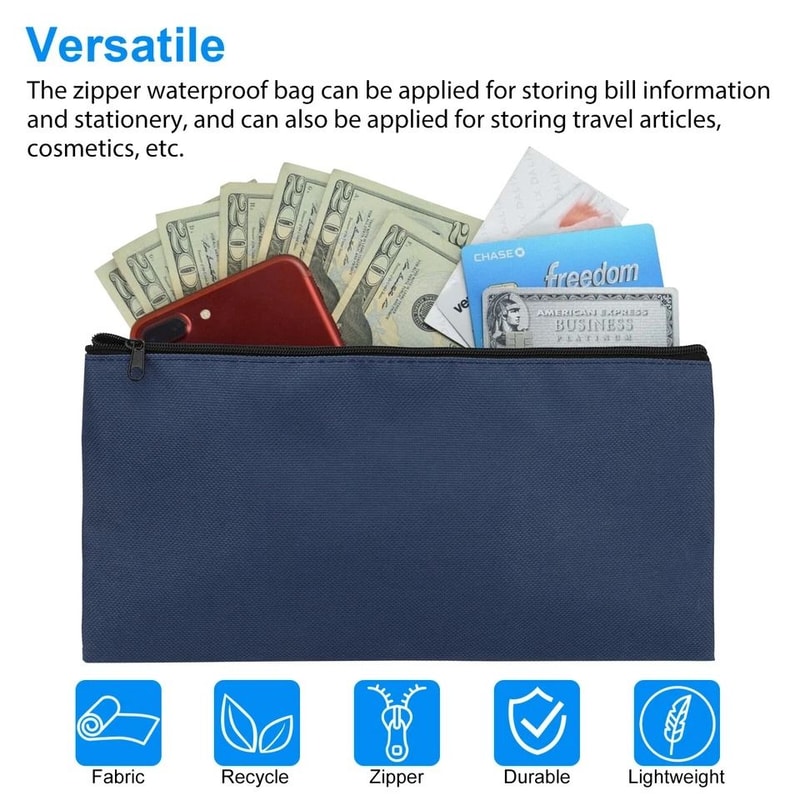 Waterproof Zippered Deposit Bags Durable Money Organizer Safe Cash Storage 2