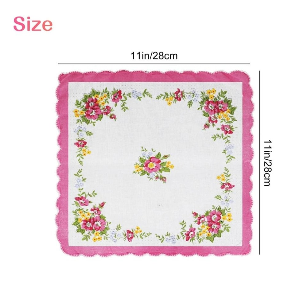 Classic Cotton Lady Handkerchiefs Vintage Floral Pocket Squares For Women 2