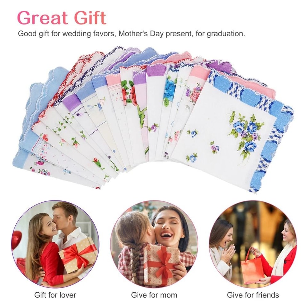 Classic Cotton Lady Handkerchiefs Vintage Floral Pocket Squares For Women 1