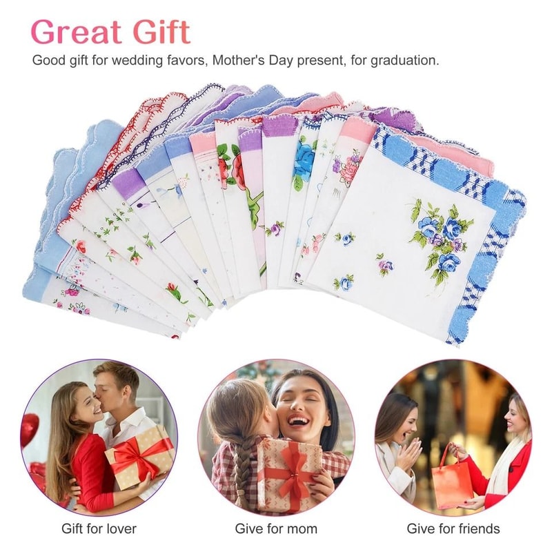 Classic Cotton Lady Handkerchiefs Vintage Floral Pocket Squares For Women 1