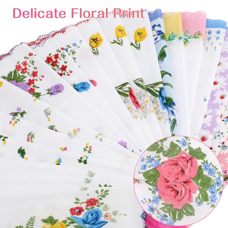 Classic Cotton Lady Handkerchiefs Vintage Floral Pocket Squares For Women 4