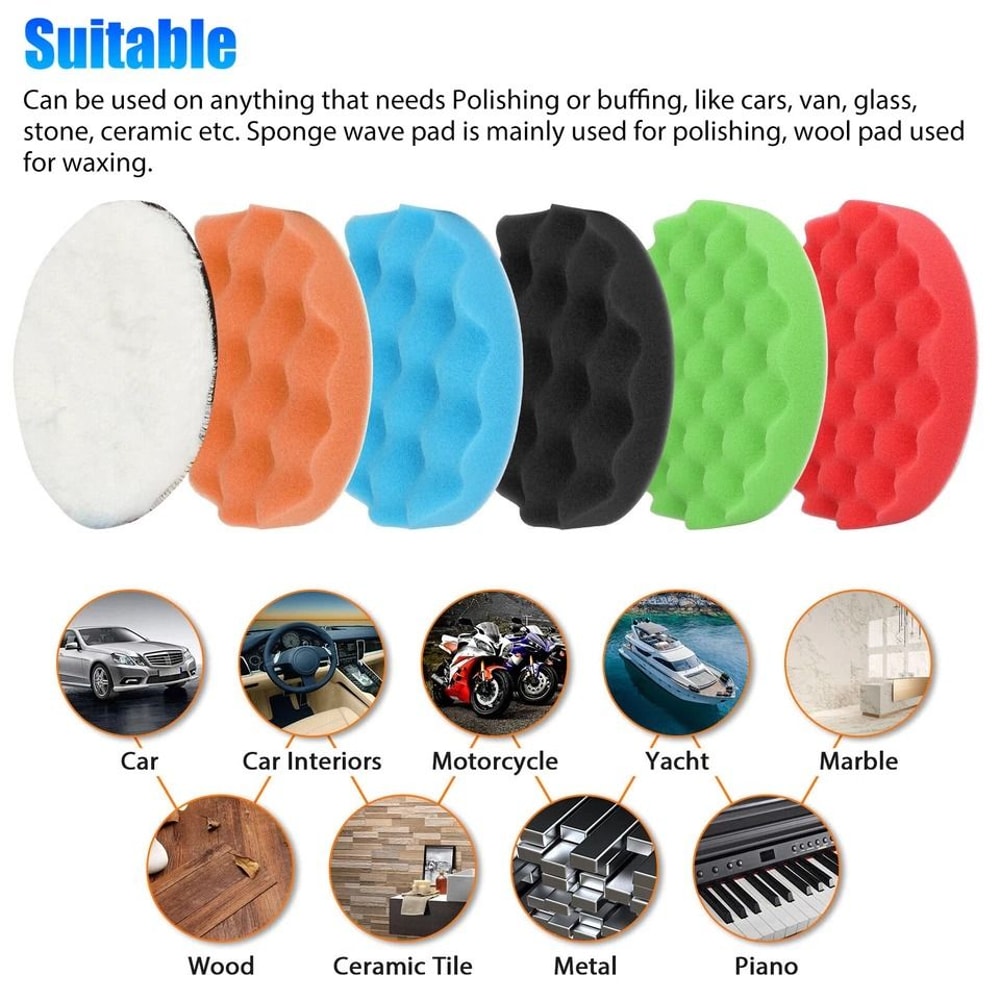 Car Buffing Pads Polishing Kit For Drill Sponge Waxing Foam Polisher 2