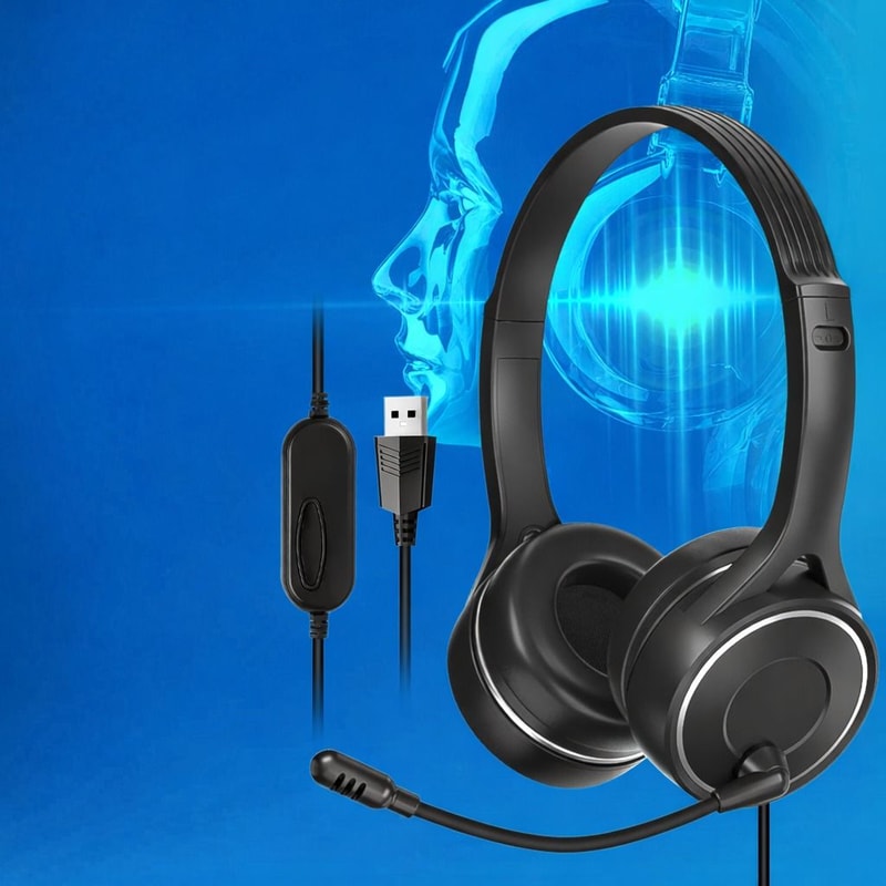USB Headset With Noise Cancelling Microphone Stereo Sound For PC And Laptop 0