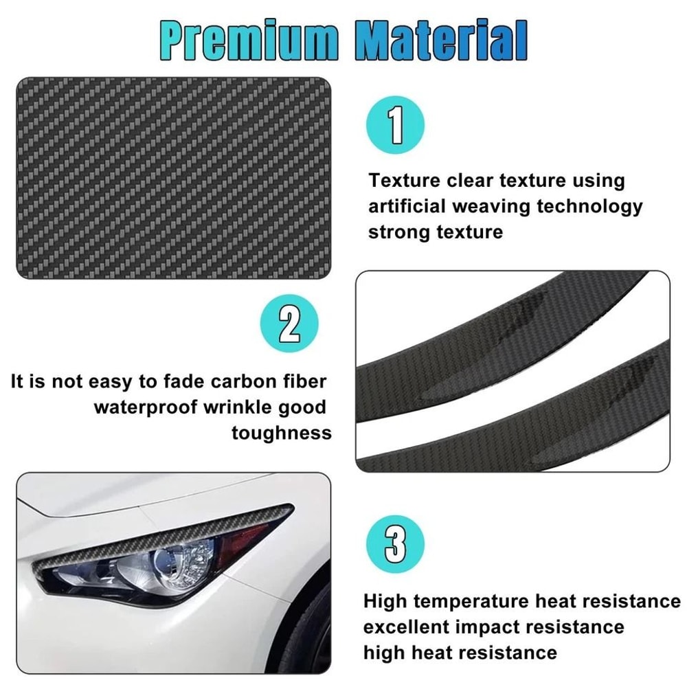 Premium Carbon Fiber Headlight Eyelid Trim LR Eyebrow Covers 4
