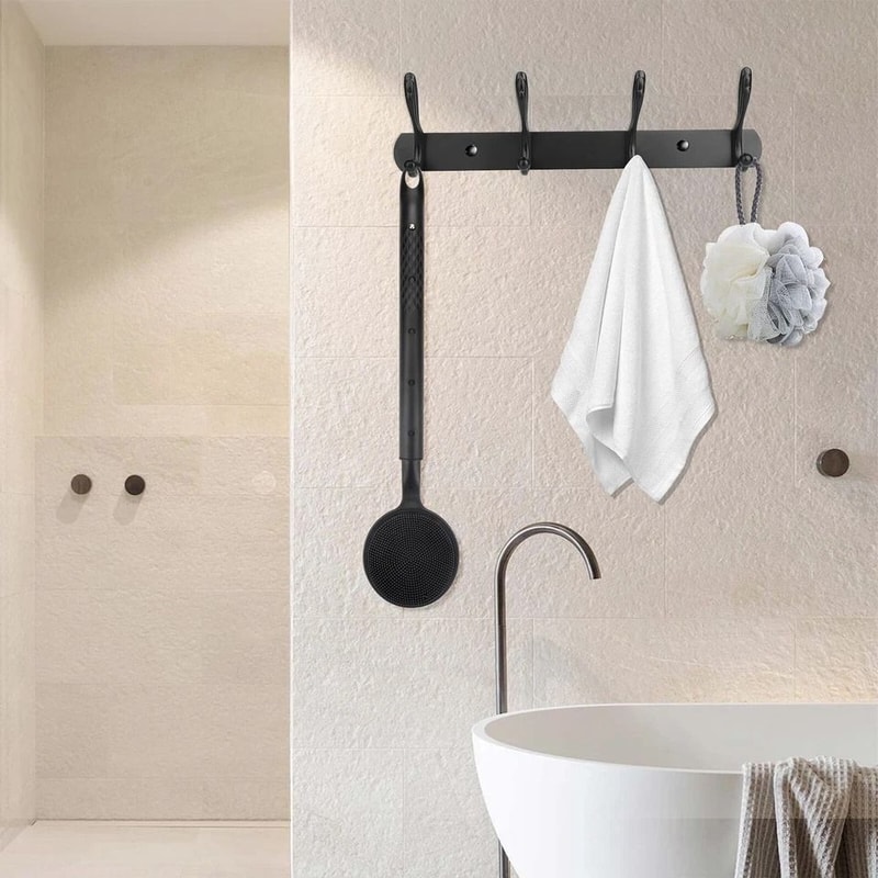 Adjustable Silicone Back Scrubber For Shower Long Retractable Body Brush With DualSided Bristles 0