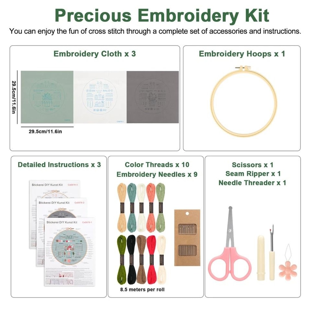 Complete Embroidery Starter Kit For Beginners DIY Cross Stitch Craft Set With Floral Patterns 5