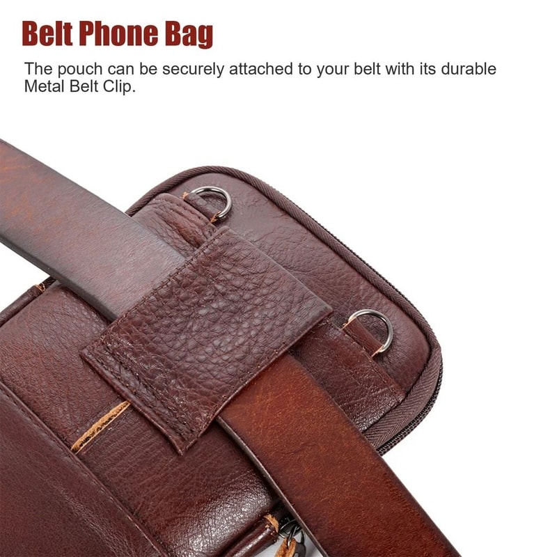 Premium Men Leather Phone Pouch MultiPocket Crossbody Belt Bag For Smartphones 2