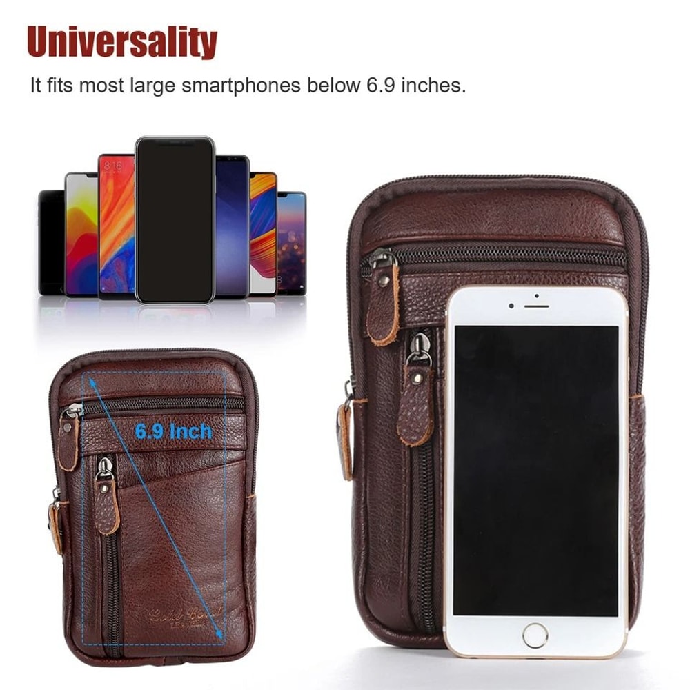 Premium Men Leather Phone Pouch MultiPocket Crossbody Belt Bag For Smartphones 3
