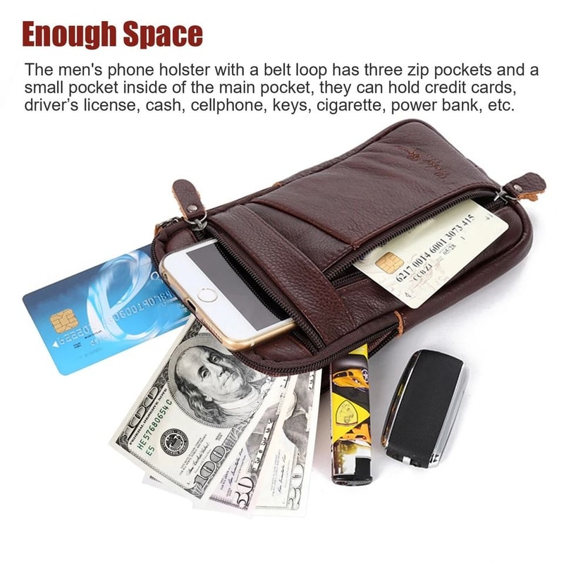 Premium Men Leather Phone Pouch MultiPocket Crossbody Belt Bag For Smartphones 4