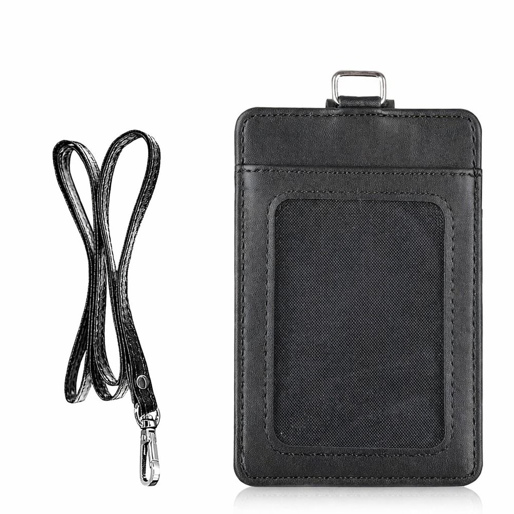 Badge Card Holder Leather Vertical Clip Neck Strap Necklace Case For ID Badges Business Travel 0