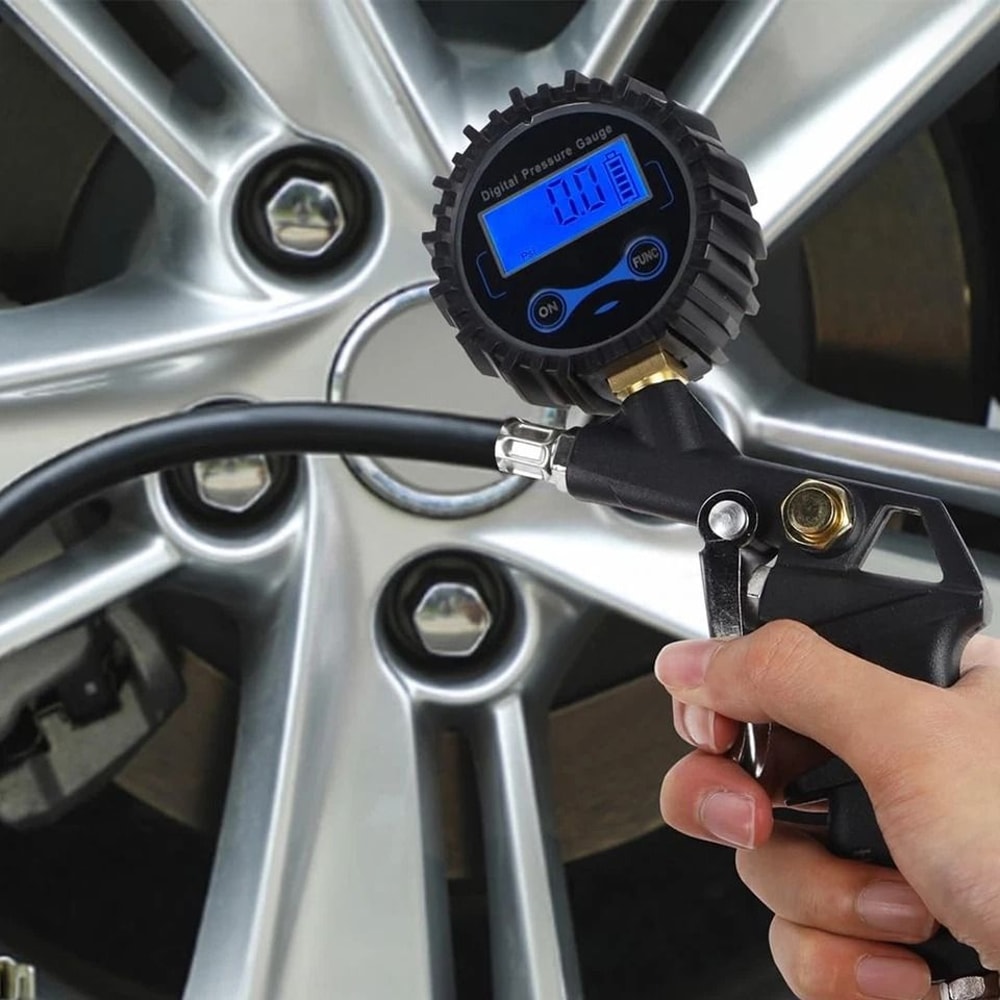 Digital Tire Inflator Pressure Gauge With LCD Display And Air Chuck Ideal For Cars Bikes RVs 0