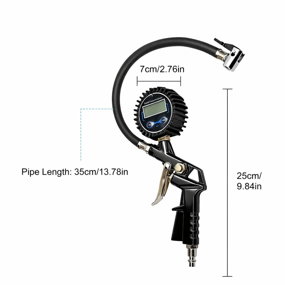 Digital Tire Inflator Pressure Gauge With LCD Display And Air Chuck Ideal For Cars Bikes RVs 6