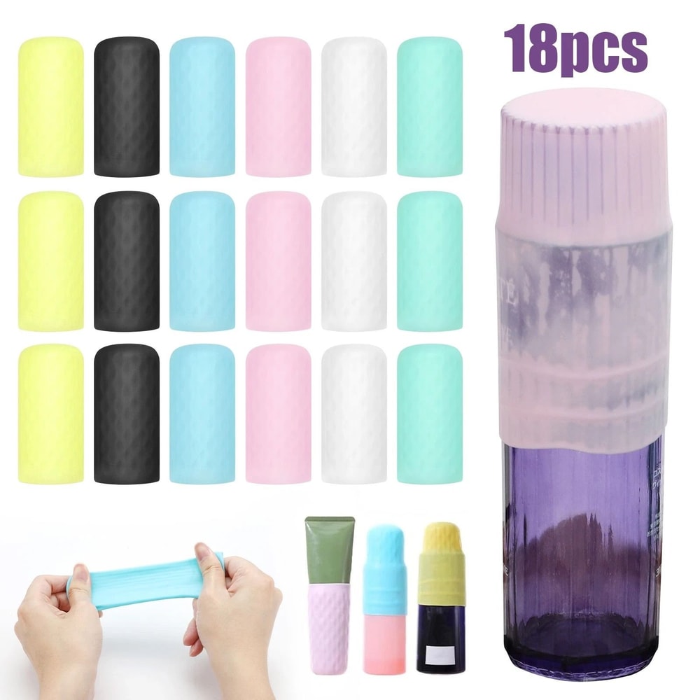 Leak Proof Travel Bottle Caps Set Reusable Silicone Covers For Toiletries 6