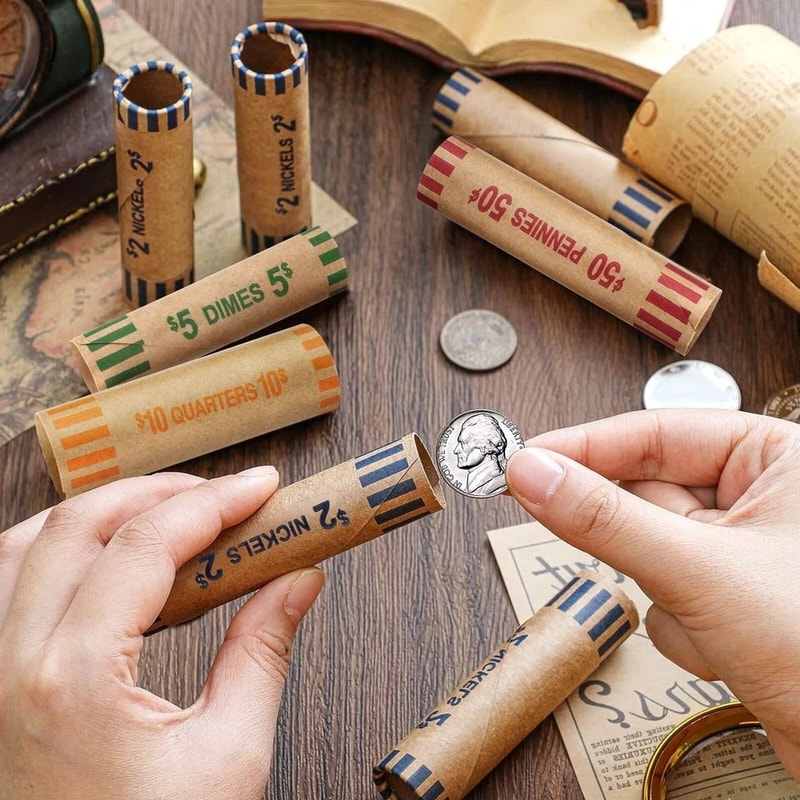 Durable Preformed Coin Wrappers Assorted Paper Rolls For Easy Coin Sorting 0