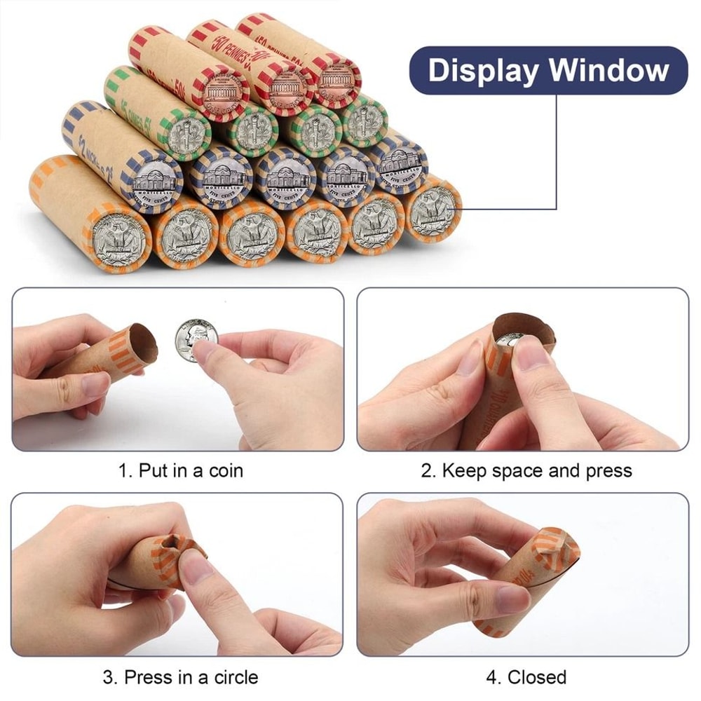 Durable Preformed Coin Wrappers Assorted Paper Rolls For Easy Coin Sorting 1