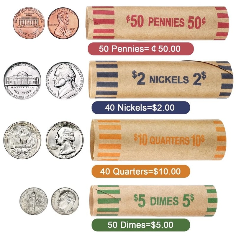 Durable Preformed Coin Wrappers Assorted Paper Rolls For Easy Coin Sorting 3