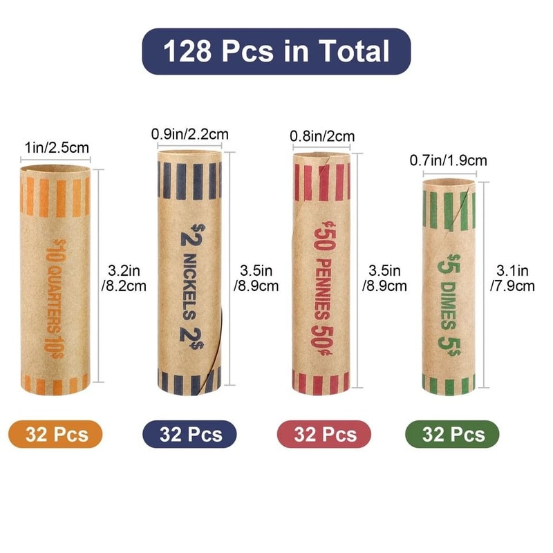 Durable Preformed Coin Wrappers Assorted Paper Rolls For Easy Coin Sorting 4