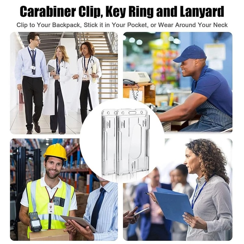 Clear ID Badge Holder Durable Plastic Protector For Vertical ID Cards Slim Hard Case 1