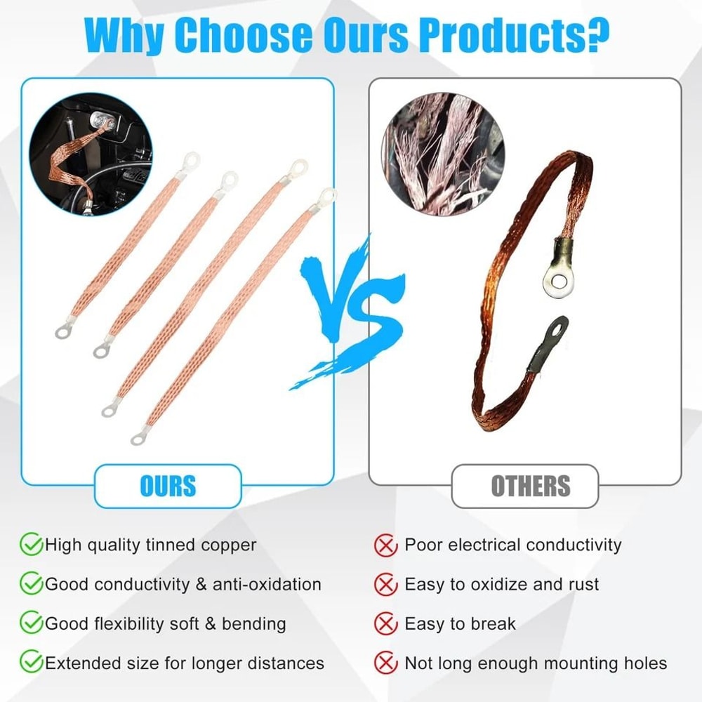 Engine Ground Strap Cable Copper Kit For Car Truck Firewall Engine Body Frame Grounding 4