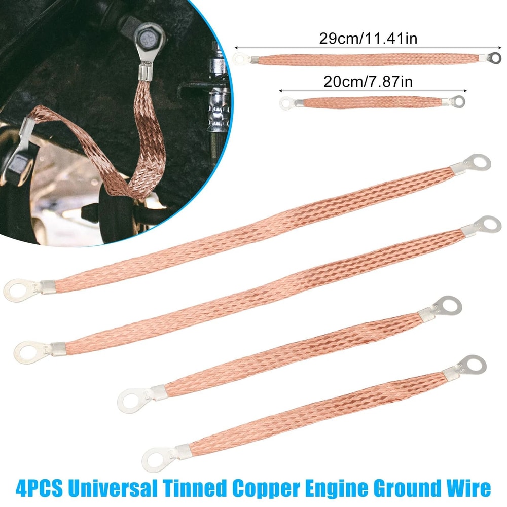 Engine Ground Strap Cable Copper Kit For Car Truck Firewall Engine Body Frame Grounding 8