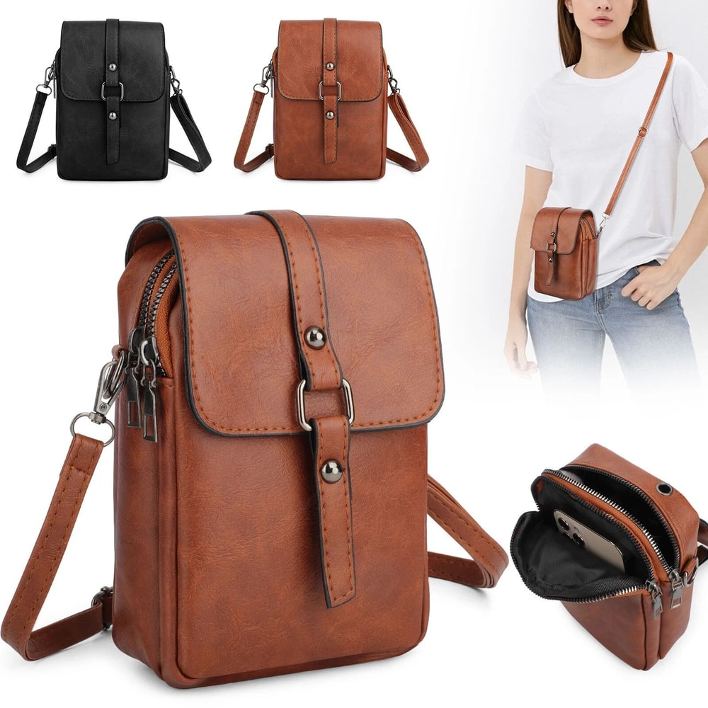 Small Leather Crossbody Purse Wallet For Women Adjustable Shoulder Strap Cell Phone Essentials Or