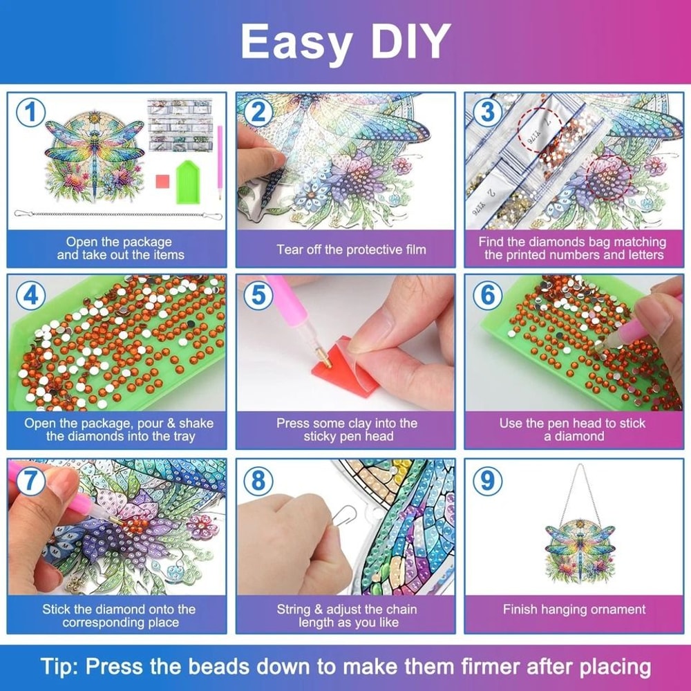 Flower Dragonfly Diamond Art Pendant Kit DIY Craft Home Decor For Lovers 3