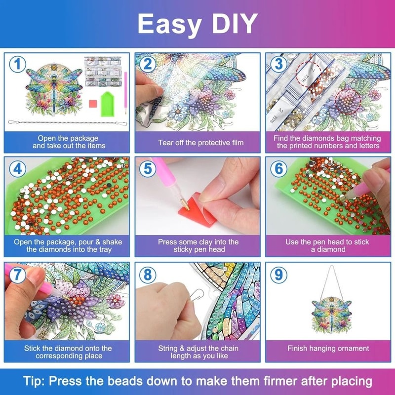 Flower Dragonfly Diamond Art Pendant Kit DIY Craft Home Decor For Lovers 3