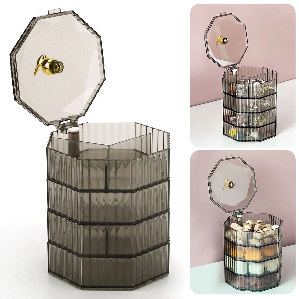 Rotating Jewelry Organizer With Drawers Compact Storage Box For Rings Earrings Makeup 1