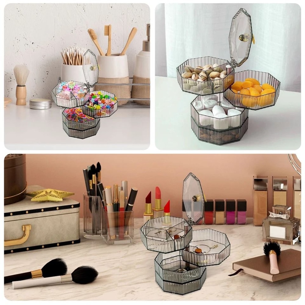 Rotating Jewelry Organizer With Drawers Compact Storage Box For Rings Earrings Makeup 3