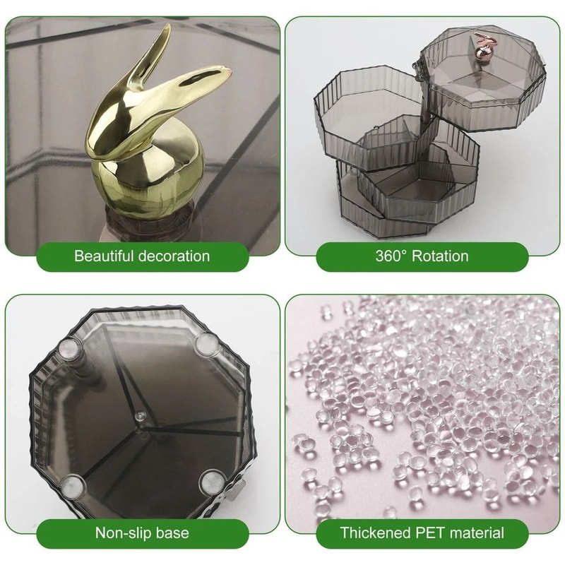 Rotating Jewelry Organizer With Drawers Compact Storage Box For Rings Earrings Makeup 4