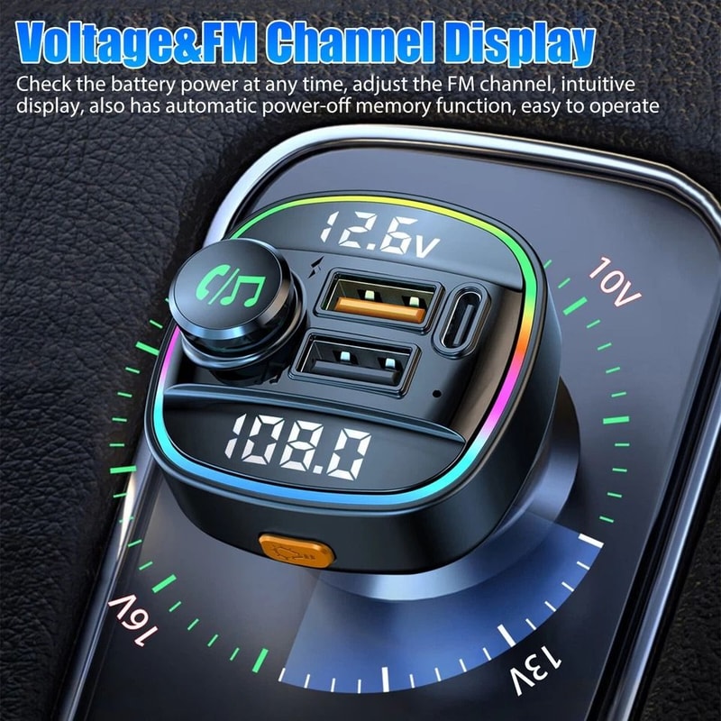 Bluetooth Car Wireless FM Transmitter Adapter USB PD Charger HandsFree Car Music Streaming 6
