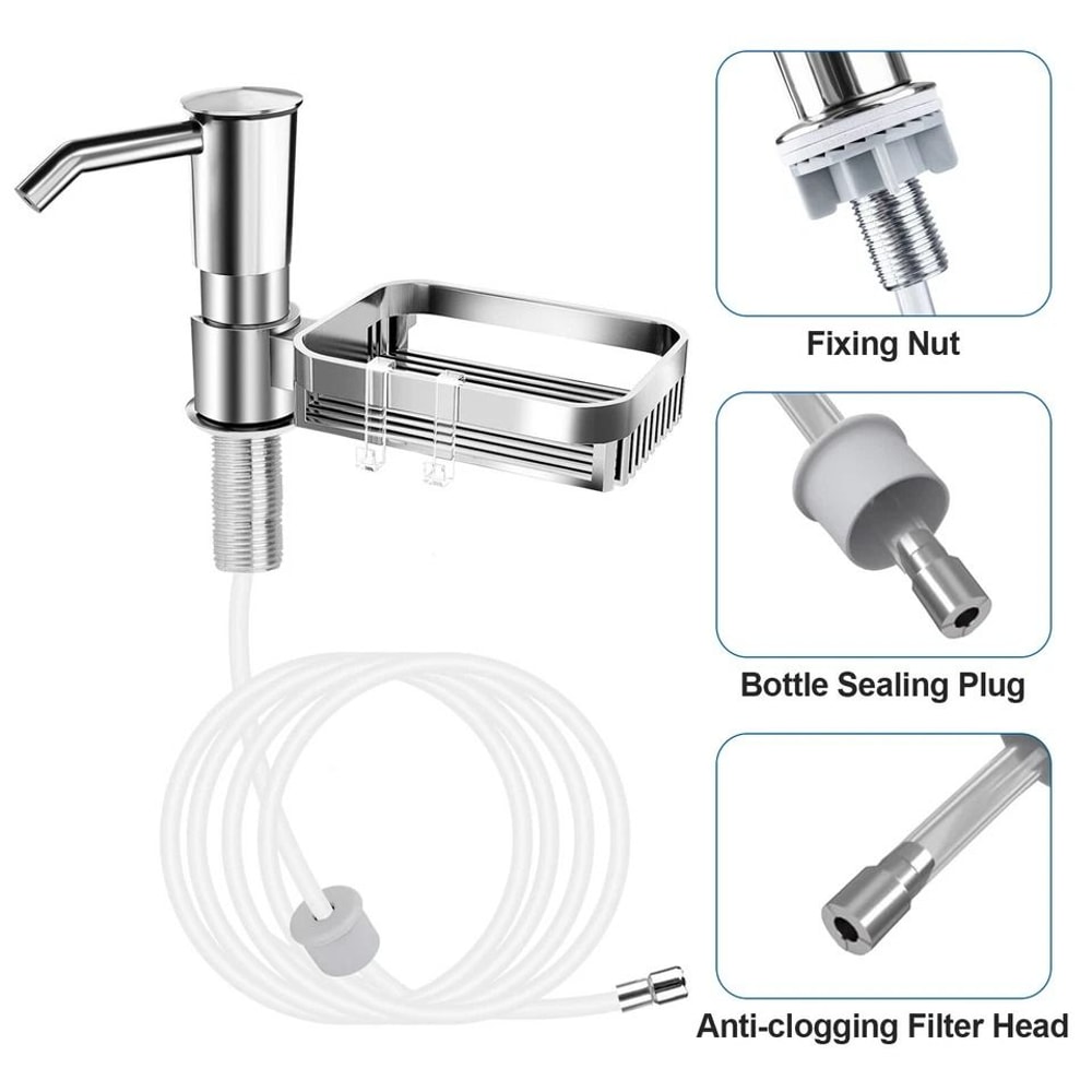 Sink Soap Dispenser With Sponge Holder Liquid Pump Tube For Kitchen 5