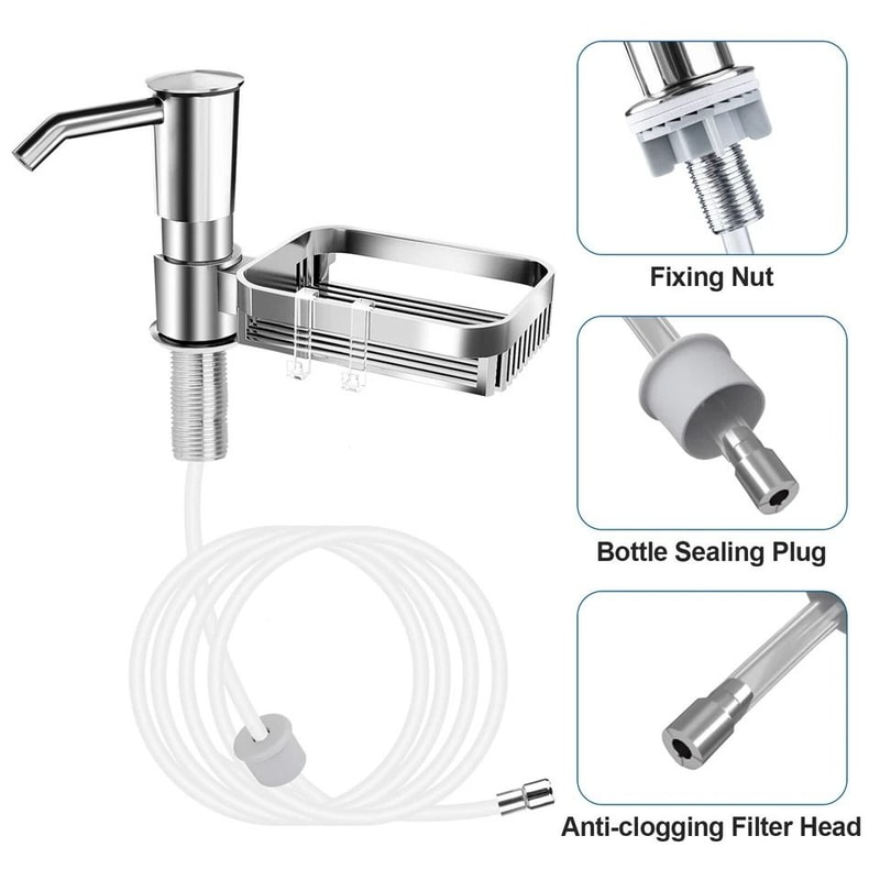 Sink Soap Dispenser With Sponge Holder Liquid Pump Tube For Kitchen 5