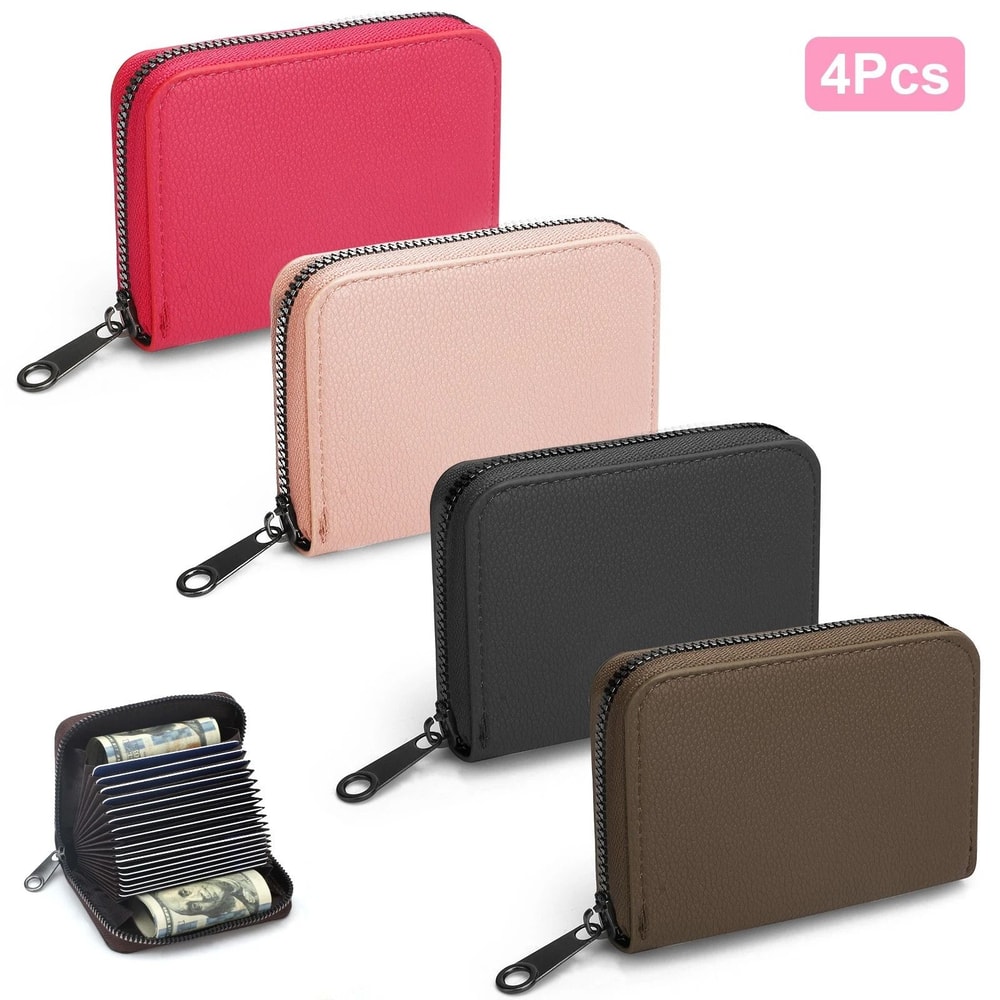 Leather Credit Card Holder With Zipper Coin Slots Portable Travel Wallet For Men And Women 5