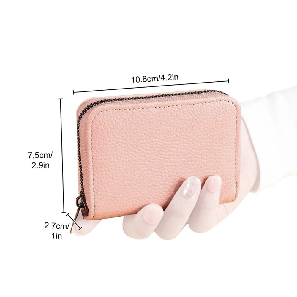 Leather Credit Card Holder With Zipper Coin Slots Portable Travel Wallet For Men And Women 4