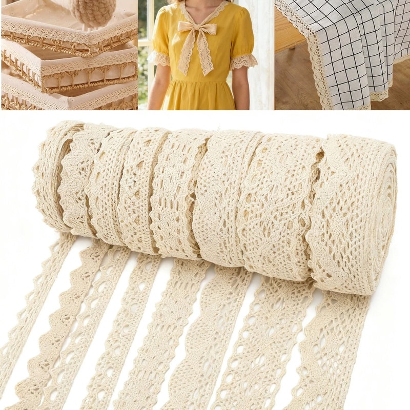 Beige Lace Trim Vintage Crochet Ribbon For Sewing Crafts Home Decor 4