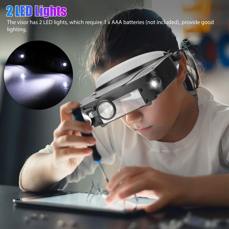 Headband Magnifier With LED Lights Adjustable Magnification For Jewelry Painting And Repairs 3