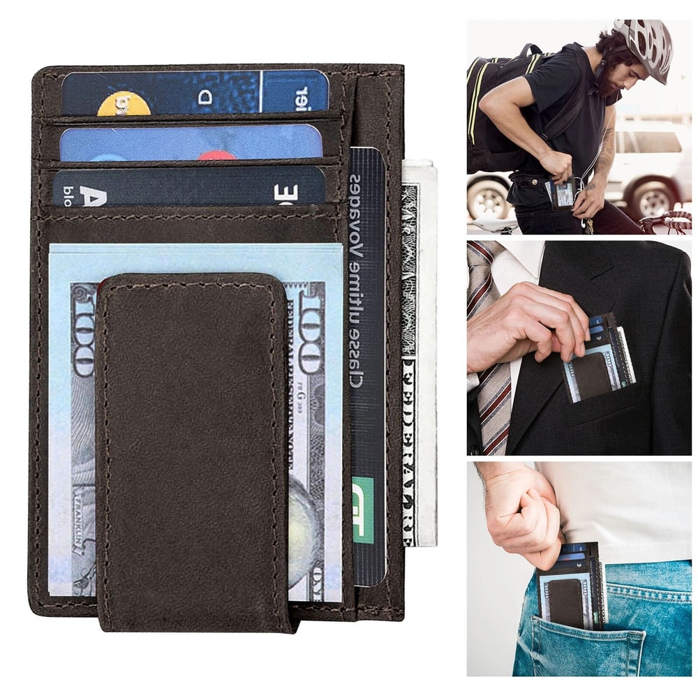 Men Leather Money Clip Wallet Slim Front Pocket Magnetic ID Credit Card Holder 1
