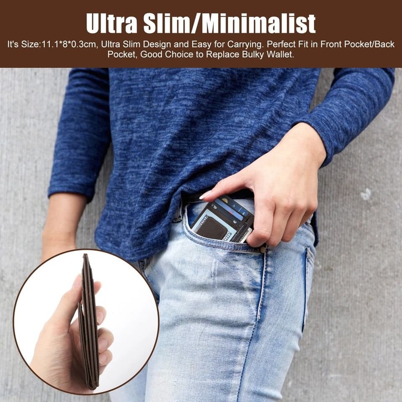 Men Leather Money Clip Wallet Slim Front Pocket Magnetic ID Credit Card Holder 5