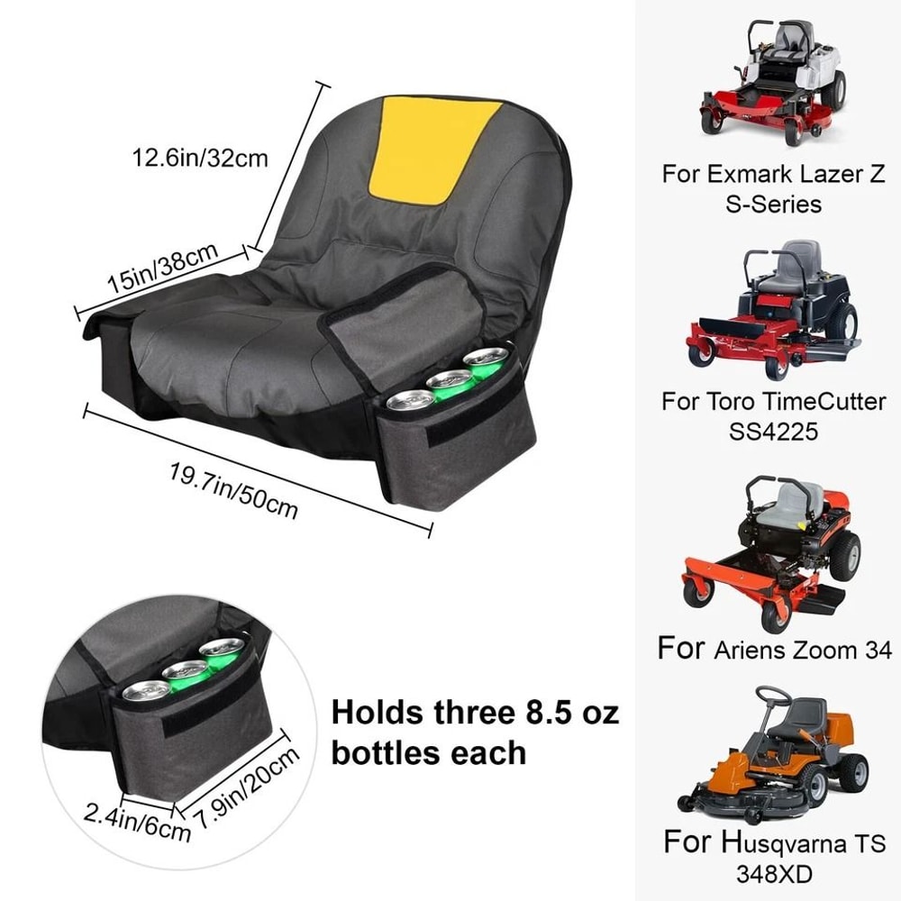 HeavyDuty Polyester Lawn Mower Seat Cover With Pockets Drink Holder Universal Fit For Most Tracto 4